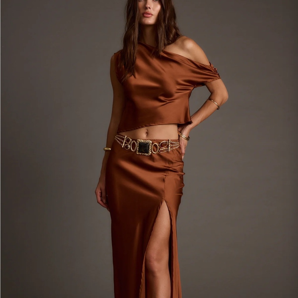 12th Tribe Chocolate Satin Maxi Skirt